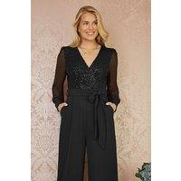Yumi Women's Black Sequin Jumpsuit With Long Sleeves | Size: 14