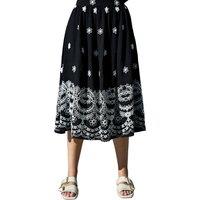Yumi Women's Black Embroidered Midi Skirt | Size: 16