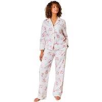 CHRISTY Women's 'Roses' Floral Cotton Sateen Pyjama Set in Pink | Size: XL