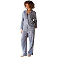 CHRISTY Women's 'Gingham' Yarn-Dyed Cotton Pyjama Set in Blue | Size: XL