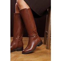 Where's That From Women's 'Fiorella' Knee High Low Heel Boots with Side Buckle Detail in Brown | Size: 5