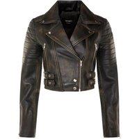TruClothing Women's Real Leather Short Cropped Length Brando Style Biker Jacket in Brown | Size: 14
