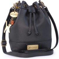 Catwalk Collection Handbags Women's Rochele Small Leather Drawstring Cross Body Bucket Bag in Black