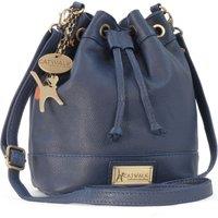 Catwalk Collection Handbags Women's Rochele Small Leather Drawstring Cross Body Bucket Bag in Blue