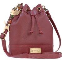 Catwalk Collection Handbags Women's Rochele Small Leather Drawstring Cross Body Bucket Bag in Red