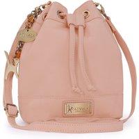 Catwalk Collection Handbags Women's Rochele Small Leather Drawstring Cross Body Bucket Bag in Pink