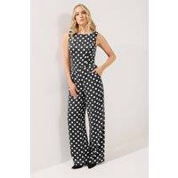 Long Tall Sally Women's Tall Polka Dot Wide Leg Jumpsuit in Black | Size: 18
