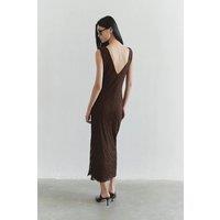 WOVCOR Women's Sleeveless Lace Detail Midi Dress with Side Split in Brown | Size: Small