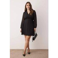 WOVCOR Women's Button Detail V-Neck Sheer Sleeve Mini Dress in Black | Size: 18