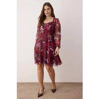WOVCOR Women's Floral Print Sheer Sleeve Mini Dress with Ruched Neckline | Size: 14