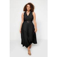 WOVCOR Women's High Neck Belted Button Front Midi Dress in Black | Size: 16