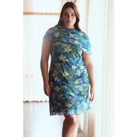 WOVCOR Women's Floral Print Draped Crew Neck Mini Dress | Size: 2XL