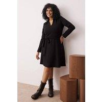 WOVCOR Women's V Neck Long Sleeve Belted Mini Dress in Black | Size: 2XL