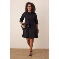 WOVCOR Women's Round Neck Panelled A-Line Mini Dress with Seam Detail in Black | Size: 16