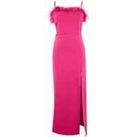 WOVCOR Women's Strappy Feather Trim Split Maxi Evening Dress in Fuchsia | Size: 16