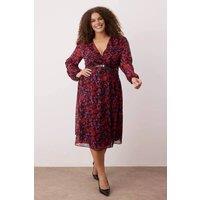 WOVCOR Women's Floral Print V Neck Belted Midi Wrap Dress | Size: 16