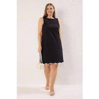 WOVCOR Women's Sleeveless Round Neck Mini A-Line Dress with Contrast Hem in Black | Size: 14