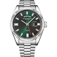STHRLING Original Men's Valencia 4070 42mm Quartz Watch - Fluted Bezel, Steel Bracelet in Green