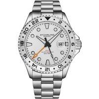 STHRLING Original Men's Equinox GMT 43mm Quartz Watch - Rotating Bezel, Steel Bracelet in White