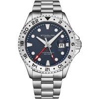 STHRLING Original Men's Equinox GMT 43mm Quartz Watch - Rotating Bezel, Steel Bracelet in Blue