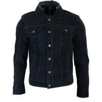 TruClothing Men's Vintage Denim Retro Suede Leather Jacket in Black | Size: 3XL