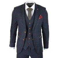 Paul Andrew Men's Madrid Herringbone Tweed 3 Piece Navy Suit | Size: 52R