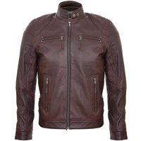 Infinity Leather Men's Leather Biker Zipped Racing Jacket in Brown | Size: 3XL
