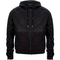 Infinity Leather Men's Zipped Leather Hooded Bomber Biker Jacket in Black | Size: 4XL