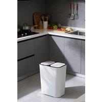 ExtraStar Dual Compartment Trash Can with Slow Close Lid in White