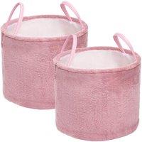 OHS 2 x Teddy Fleece Storage Hamper Handles Home Laundry Basket in Light Pink