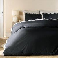 OHS Wavy Edge Bedding Set Microfibre Duvet Cover with Pillowcase in Black | Size: Single