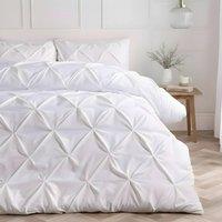 OHS Pintuck Bedding Set Microfibre Pinch Pleat Duvet Cover with Pillowcase in White | Size: Super King