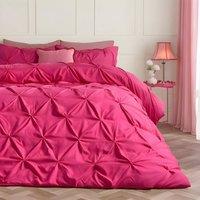 OHS Pintuck Bedding Set Microfibre Pinch Pleat Duvet Cover with Pillowcase in Bright Pink | Size: Super King