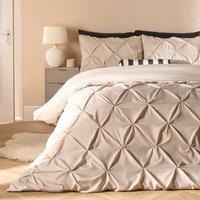 OHS Pintuck Bedding Set Microfibre Pinch Pleat Duvet Cover with Pillowcase in Natural | Size: King