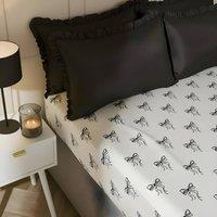 OHS Bows Print Microfibre Easy Care 25cm Deep Fitted Bed Sheet in White | Size: King Fitted