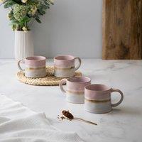 Mikasa Set of 4 Pink Reactive Glaze Stoneware Mugs in White