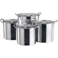 BARGAINS-GALORE 4pc Large Stainless Steel Catering Deep Stock Pots Soup Boiling Pot in Metallic Silver