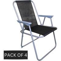 Samuel Alexander 4 x Foldable Garden Chairs Fixed position garden chairs with grey frame & black fabric