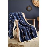 Fusion 'Cosmic Star' Star & Moon Print Fleece Throw in Navy | Size: 150 cm 200 cm