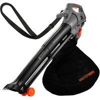 MasterWorx Leaf Blower 3-in-1 Corded Electric Vacuum, Blower, Mulcher 35L Bag in Black