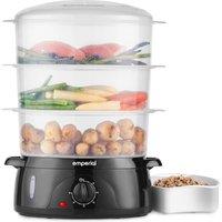 Emperial Food Steamer 3-Tier Electric Vegetable Steamer Healthy Multi-cooker in Black