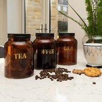 Madison & Mayfair Set of Three Vintage Labelled Glass Storage Jars in Amber Gold in Brown