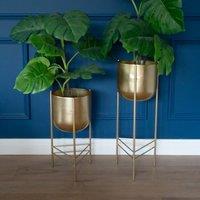 Madison & Mayfair Small - Gold Metal Planter on Elegant Stand