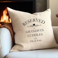 Aye Do Gifts Personalised Reserved for Cuddles Cushion - Grandpa, Grandad, Papa in Cream | Size: 40 cm x 40 cm