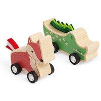 Bigjigs Toys Animal Pull Backs (Fox & Croc) - 2pcs Mini Wooden Vehicles