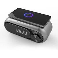 Obasyhig Wireless Charging Alarm Clock Bluetooth Speaker in Grey