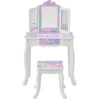 Teamson Kids Kids Vanity Table & Stool with Tri-Fold Mirror & Drawer in White