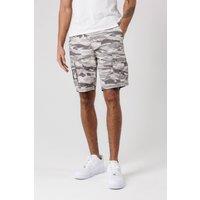 Tokyo Laundry Men's Washed Cotton Twill Cargo Shorts with Camo Print in Grey | Size: Medium
