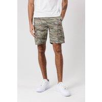 Tokyo Laundry Men's Washed Cotton Twill Cargo Shorts with Camo Print in Khaki | Size: Medium
