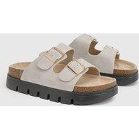 Oasis Women's Mae Platform Faux Suede Buckle Footbed Sliders in Beige | Size: 6